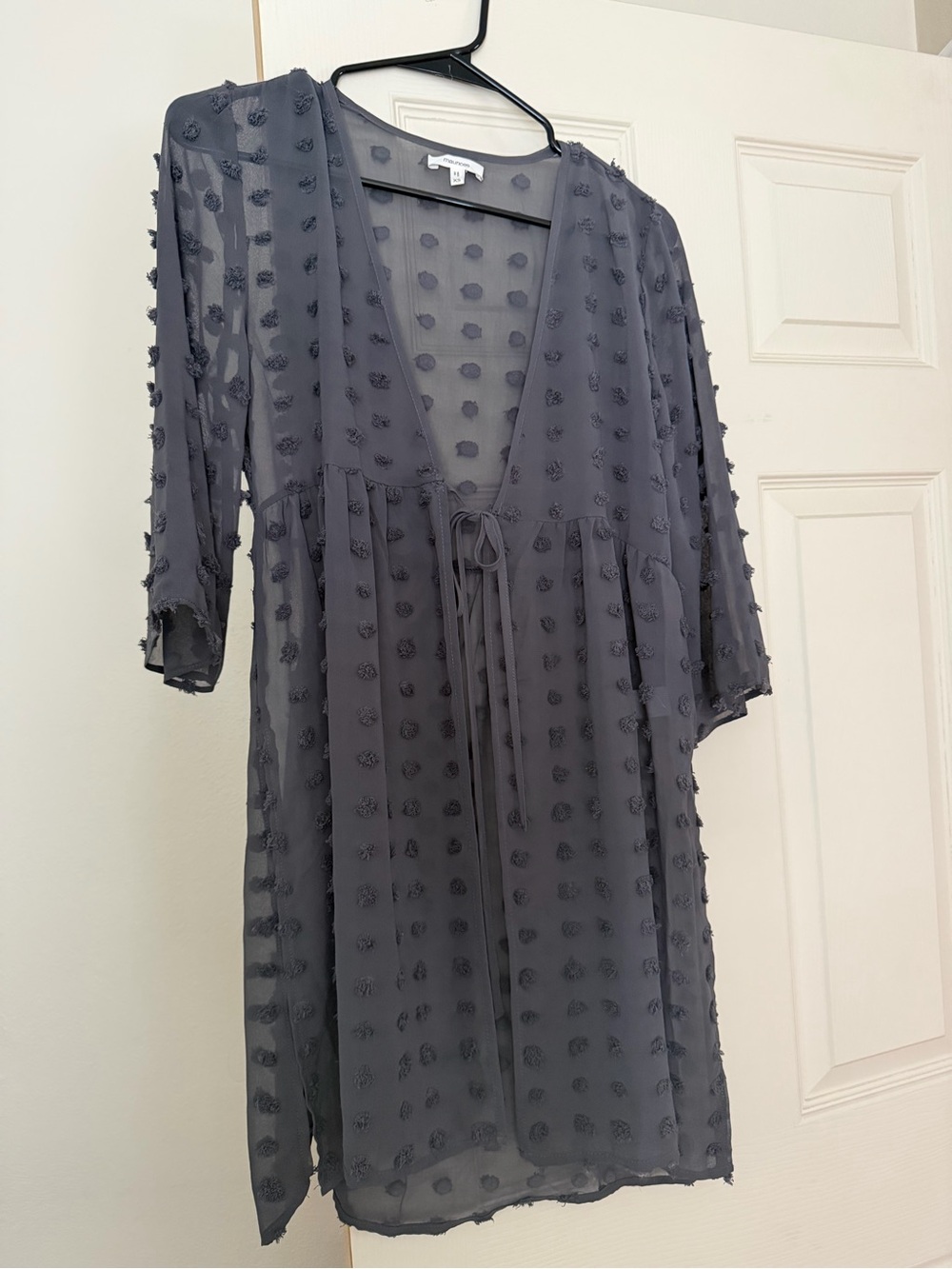 Maurices Charcoal Dot-Texture Sheer Tunic Top